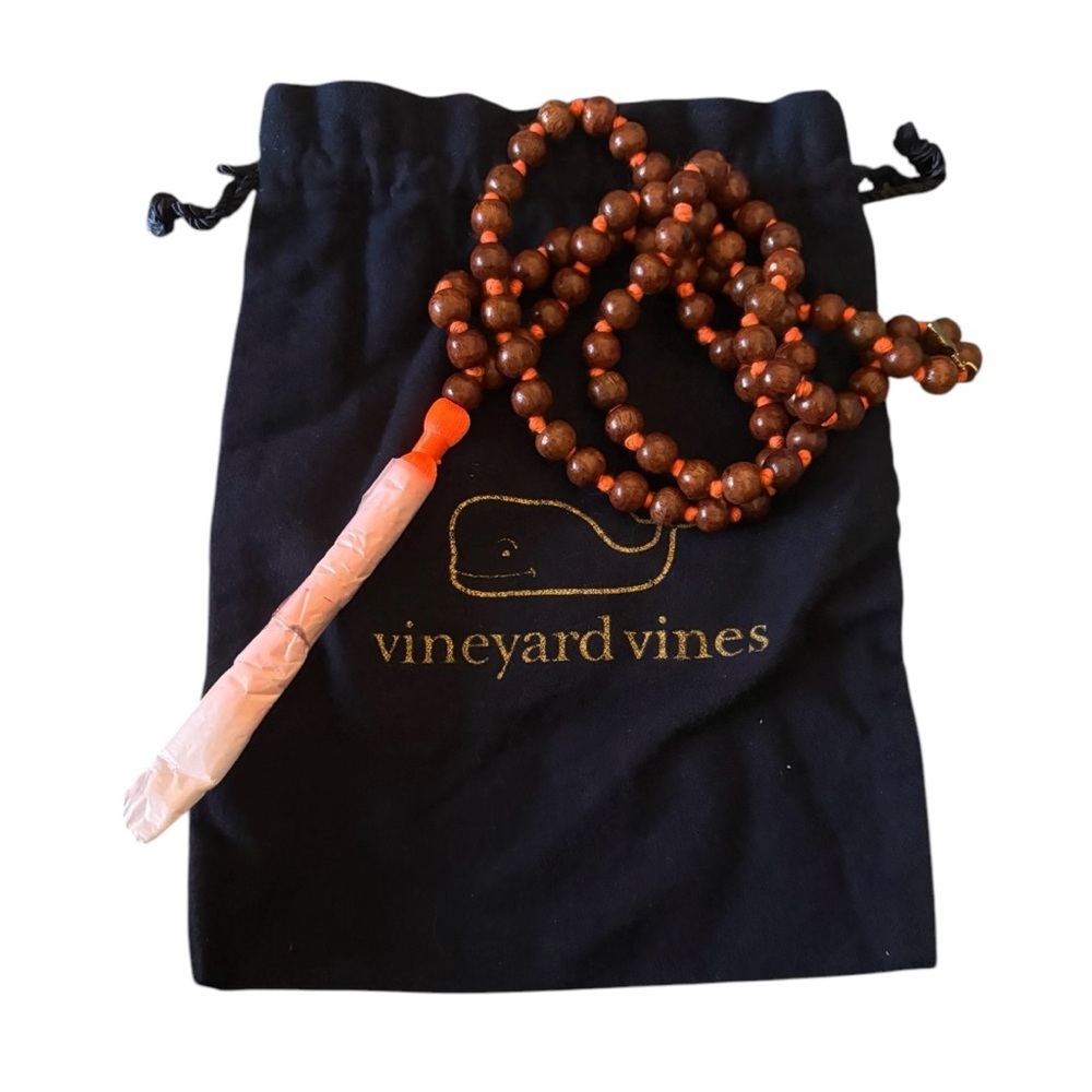 Vineyard Vines Wood Beaded Tassel Necklace With Dustbag.